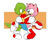 Size: 2048x1687 | Tagged: safe, artist:tacorooster, amy rose, tekno the canary, 2024, duo, flat colors, holding each other, lesbian, looking at each other, shipping, skirt, smile, teknamy