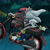 Size: 2048x2048 | Tagged: safe, artist:casuallycontemplating, shadow the hedgehog, silver the hedgehog, 2024, abstract background, blushing, dark rider, duo, eyes closed, gay, gun, heart, holding something, holding them, kiss, motorcycle, nighttime, outdoors, shadow x silver, shadow's logo, shipping, sitting, star (sky)