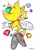 Size: 842x1191 | Tagged: safe, artist:click_burgundy, sonic the hedgehog, super sonic, 2024, chaos emerald, clenched fist, clenched teeth, flying, looking at viewer, looking over shoulder, simple background, solo, super form, treads, uekawa style, white background