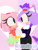 Size: 768x1024 | Tagged: dead source, safe, artist:bluey-wonder, amy rose, blaze the cat, cat, hedgehog, 2024, amy x blaze, bisexual pride, cute, female, females only, holding hands, lesbian, lesbian pride, looking at each other, pride, shipping