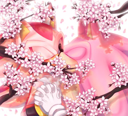 Size: 2000x1812 | Tagged: safe, artist:holluxx, shadow the hedgehog, sonic the hedgehog, oc, oc:sakura shadow, oc:sakura sonic, blushing, cherry blossom petals, cherry blossom tree, color swap, cute, duo, eyes closed, gay, holding hands, kiss, pink fur, shadow x sonic, shipping, simple background, white background