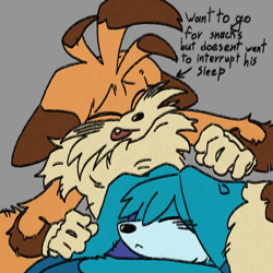 Size: 1000x1000 | Tagged: safe, artist:yu-melon, kit the fennec, miles "tails" prower, 2024, :<, cute, duo, english text, eyes closed, floppy ears, fluffy, gay, grey background, kit x tails, kitabetes, older, shipping, simple background, sleeping, smile, tailabetes, winter coat