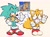 Size: 1927x1420 | Tagged: safe, artist:wonderbuster, miles "tails" prower, sonic the hedgehog, fox, hedgehog, sonic the ova, classic sonic, classic sonic (universe), classic tails, duo, looking at viewer, mouth open, pointing, redraw, reference inset, simple background, smile, standing, v sign