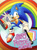 Size: 2048x2753 | Tagged: safe, artist:akarisandraws, sonic the hedgehog, 2024, clothes, english text, flag, gay pride, holding something, looking offscreen, mid-air, pride, pride flag, progress pride, signature, smile, solo, treads, v sign