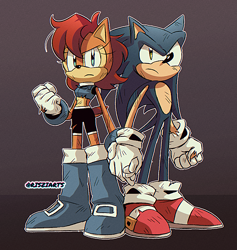 Size: 1455x1536 | Tagged: safe, artist:artsriszi, sally acorn, sonic the hedgehog, holding hands