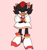Size: 1912x2047 | Tagged: safe, artist:deludedreams, shadow the hedgehog, hedgehog, alternate outfit, arms folded, bow, clothes, dress, flat colors, frown, hair bow, lidded eyes, looking ahead, pink background, simple background, solo, standing, trans female, transgender