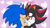Size: 939x523 | Tagged: safe, artist:tropicalhigh, shadow the hedgehog, sonic the hedgehog, hedgehog, 2019, blushing, cute, dialogue, duo, ear fluff, english text, eyes closed, flat colors, gay, hands on another's face, happy, heart, looking at them, male, one eye closed, purple background, sfx, shadow x sonic, shipping, signature, simple background, sonadow week