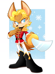 Size: 1280x1711 | Tagged: safe, artist:chaoseclips, antoine d'coolette, christmas, snow, snowflake, solo, sword