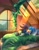 Size: 1583x2048 | Tagged: dead source, safe, artist:sunnysundaeart, shadow the hedgehog, sonic the hedgehog, 2024, abstract background, barefoot, bed, eyes closed, gay, holding each other, indoors, kiss, lineless, shadow x sonic, shipping, shoes off, signature, window