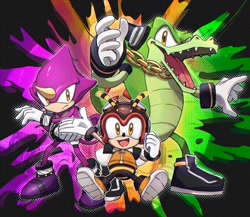 Size: 2048x1780 | Tagged: safe, artist:inase_ak, charmy bee, espio the chameleon, vector the crocodile, team chaotix, trio