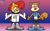Size: 11409x7096 | Tagged: safe, artist:jzubrodikal, sally acorn, abstract background, crossover, duo, outfit swap, sandy cheeks, spongebob squarepants