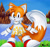Size: 1720x1632 | Tagged: safe, artist:kunwe, miles "tails" prower, fox, green hill zone, 2022, :o, abstract background, alternate outfit, classic tails, clothes, crossdressing, dress, femboy, looking at viewer, male, mouth open, signature, standing