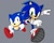 Size: 640x515 | Tagged: safe, artist:bombing-soda, sonic the hedgehog, hedgehog, 2023, classic sonic, classic sonic (universe), duo, grey background, looking at viewer, male, redraw, self paradox, simple background, smile, sonic generations, uekawa style