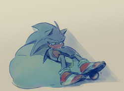 Size: 1280x946 | Tagged: safe, artist:xazafranx, sonic the hedgehog, 2024, crying, sad, simple background, sitting, solo