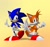 Size: 911x849 | Tagged: safe, artist:stupidfred0, miles "tails" prower, sonic the hedgehog, 2023, classic sonic, classic sonic (universe), classic tails, duo, faux 3d, low poly, simple background, standing, yellow background