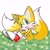 Size: 1600x1600 | Tagged: safe, artist:fixstern star, miles "tails" prower, 2024, blushing, cute, daisy (flower), flower, flower in ear, grass, looking at viewer, mouth open, open smile, simple background, sitting, smile, smiling at viewer, solo, tailabetes, white background