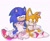 Size: 1600x1300 | Tagged: dead source, safe, artist:fulaidi999, miles "tails" prower, sonic the hedgehog, 2023, duo, gay, looking at viewer, shipping, signature, simple background, sitting, smile, sonic x tails, white background