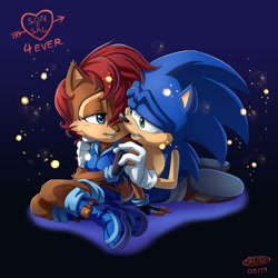 Size: 2000x2000 | Tagged: safe, artist:glitcher, sally acorn, sonic the hedgehog, sally x sonic, shipping, straight