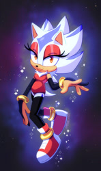 Size: 1126x1904 | Tagged: safe, artist:emthimofnight, oc, oc:stellar the hedgehog, hedgehog, fankid, lidded eyes, looking at viewer, oc only, parent:shadow, parent:sonic, parents:sonadow, smile, solo, sparkles, star (sky), super form, super oc