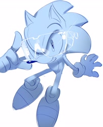 Size: 2600x3200 | Tagged: safe, artist:lhis_lucas, sonic the hedgehog, 2024, glasses, grin, monochrome, simple background, smile, solo, white background