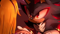 Size: 2000x1152 | Tagged: safe, artist:studiononsense, maria robotnik, shadow the hedgehog, human, sonic x shadow generations, 2024, duo, frown, holding hands, looking at each other, redraw