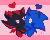 Size: 1500x1211 | Tagged: dead source, safe, artist:clydestrophy, shadow the hedgehog, sonic the hedgehog, chao, :<, :>, animated, chaobetes, character chao, cute, duo, eyes closed, frown, gay, heart, hugging, nuzzle, shadow chao, shadow x sonic, shipping, signature, sitting, smile