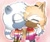 Size: 954x795 | Tagged: safe, artist:gvtheredstar, tangle the lemur, whisper the wolf, 2022, alternate outfit, chibi, cute, dawww, duo, kiss on cheek, lesbian, lesbian pride, lesbian tangle, lesbian whisper, pride, pride clothes, shipping, shirt, signature, smile, standing, tangabetes, tangle x whisper, whispabetes