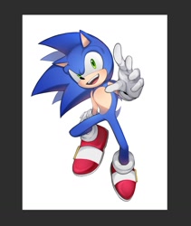 Size: 1126x1337 | Tagged: safe, artist:sol_sth, sonic the hedgehog, 2024, border, looking at viewer, mouth open, simple background, smile, solo, white background