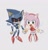 Size: 1035x1089 | Tagged: safe, artist:pita_b882, amy rose, metal sonic, hedgehog, 2024, blushing, duo, grey background, holding hands, metamy, robot, shipping, simple background, smile, straight