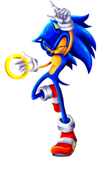 Size: 1700x2700 | Tagged: safe, artist:chicaaaaa, sonic the hedgehog, 2012, eyes closed, holding something, lineless, mouth open, pointing, ring, smile, solo, standing on one leg