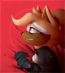 Size: 1800x2000 | Tagged: safe, artist:apple___pie___, whisper the wolf, 2020, blood, blood splatter, clenched teeth, crying, frown, looking offscreen, red background, sad, simple background, solo, tears, tears of sadness