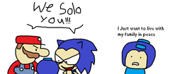 Size: 906x379 | Tagged: safe, artist:towershower, sonic the hedgehog, 2024, crossover, dialogue, english text, mario, mega man, mega man (series), simple background, trio, white background