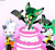 Size: 4095x3792 | Tagged: safe, artist:fartist2020, cassia the pronghorn, clove the pronghorn, tangle the lemur, deer, lemur, birthday, cake, female, pronghorn deer, trio