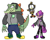 Size: 1280x1020 | Tagged: safe, artist:neapoliting, charmy bee, espio the chameleon, vector the crocodile, alternate outfit, charmabetes, clothes, cute, flapping wings, flying, frown, looking at viewer, looking offscreen, simple background, smile, standing, team chaotix, trio, white background, yellow sclera