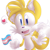 Size: 1280x1280 | Tagged: safe, artist:alomaire, miles "tails" prower, cute, ear fluff, exclamation mark, flag, heart, holding something, looking offscreen, mouth open, pride, pride flag, signature, simple background, smile, solo, standing, trans pride, transgender, white background