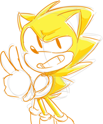 Size: 1280x1537 | Tagged: safe, artist:alomaire, sonic the hedgehog, super sonic, classic sonic, clenched teeth, looking at viewer, sketch, smile, solo, standing, super form, v sign