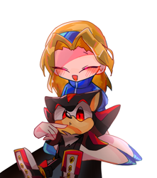 Size: 1500x1700 | Tagged: safe, artist:suresurena su rei, maria robotnik, shadow the hedgehog, 2024, blushing, duo, eyes closed, head in lap, poking, simple background, sitting, smile, white background