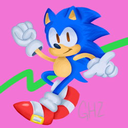 Size: 700x700 | Tagged: safe, artist:doubleboostz, sonic the hedgehog, 2020, classic sonic, clenched fist, looking at viewer, pointing, pointing at viewer, smile, solo, standing