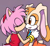 Size: 590x548 | Tagged: safe, ai art, artist:mobians.ai, amy rose, cream the rabbit, hedgehog, rabbit, 2024, amream, blushing, cute, duo, eyes closed, female, hand on another's shoulder, heart, kiss on cheek, lesbian, looking at them, mouth open, older, prompter:triplettailedfox, purple background, shipping, simple background, smile, standing