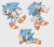 Size: 673x591 | Tagged: safe, artist:lazydayslivin, sonic the hedgehog, blushing, classic sonic, classic sonic (universe), frown, grey background, head rest, laughing, looking offscreen, lying on side, male, mouth open, simple background, smile, solo, standing on one leg, star (symbol), top surgery scars, trans male, transgender
