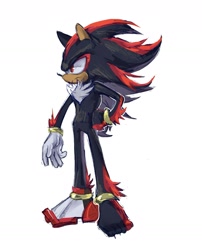 Size: 1509x1871 | Tagged: safe, artist:aliveko, shadow the hedgehog, fluffy, frown, hand on hip, looking offscreen, simple background, solo, standing, white background