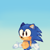 Size: 1280x1280 | Tagged: safe, artist:reilovesstars, sonic the hedgehog, blushing, classic sonic, classic sonic (universe), cute, fluffy, frown, gradient background, looking offscreen, redraw, shrugging, solo, sonabetes, standing
