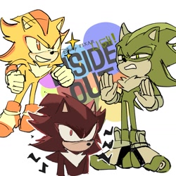 Size: 1507x1507 | Tagged: safe, artist:atonrg, shadow the hedgehog, 2024, crossover, inside out, self paradox, simple background, smile, trio, white background