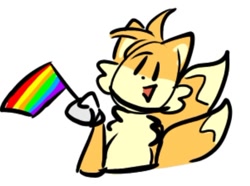 Size: 640x475 | Tagged: safe, artist:nulled-artique-blog, miles "tails" prower, cute, flag, flat colors, gay, gay pride, holding something, mouth open, pride, pride flag, simple background, solo, tailabetes, white background