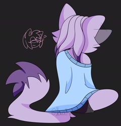 Size: 1964x2048 | Tagged: safe, artist:_navaire_, amy rose, blaze the cat, 2024, alternate outfit, amy x blaze, back view, black background, duo, ear flop, heart, lesbian, shipping, signature, simple background, sitting, solo focus