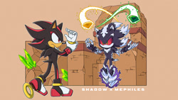 Size: 1920x1080 | Tagged: safe, artist:kaozhedgehog, mephiles the dark, shadow the hedgehog, 2024, chaos emerald, character name, duo, style emulation, uekawa style