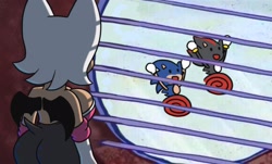 Size: 3300x1990 | Tagged: safe, artist:roboticsteve, rouge the bat, shadow the hedgehog, sonic the hedgehog, sonic the hedgehog 3 (film), 2024, breasts, butt, meme, running, spongebob squarepants, trio