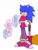 Size: 1000x1300 | Tagged: safe, artist:sakana_wo_kuu, amy rose, sonic the hedgehog, 2024, cosplay, crossdressing, implied amy, japanese text, offscreen character, piko piko hammer, simple background, solo, sonic boom (tv), speech bubble, white background