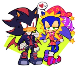 Size: 1128x976 | Tagged: safe, artist:61chami, shadow the hedgehog, sonic the hedgehog, duo, gay, idol shadow, jester outfit, jester sonic, shadow x sonic, shipping