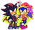 Size: 1128x976 | Tagged: safe, artist:61chami, shadow the hedgehog, sonic the hedgehog, duo, gay, idol outfit, idol shadow, jester outfit, jester sonic, shadow x sonic, shipping